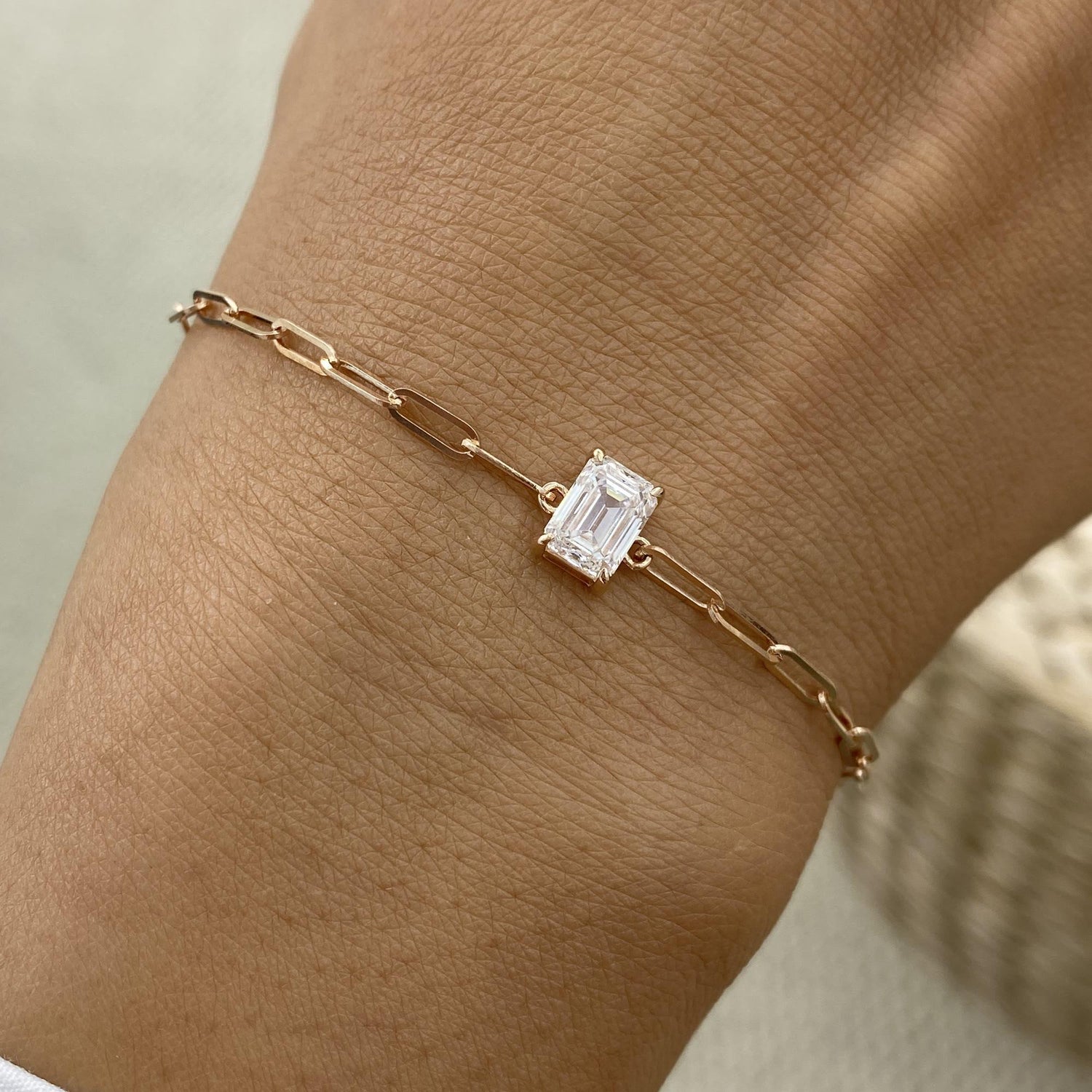 Diana 1 Emerald Lab-Grown Diamond Solitaire, Chain Bracelet
