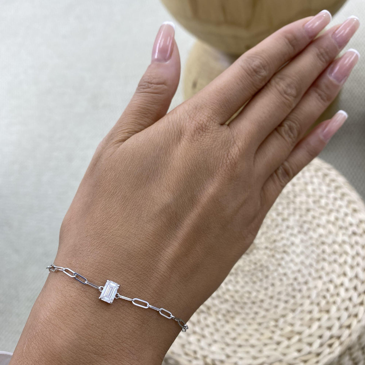 Diana 0.9 Emerald Lab-Grown Diamond Solitaire, Chain Bracelet