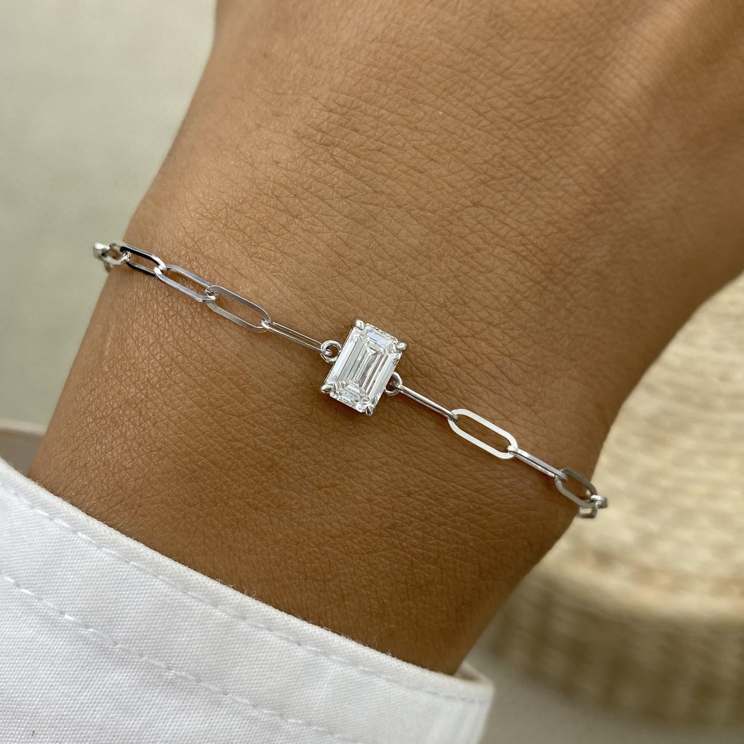 Diana 0.9 Emerald Lab-Grown Diamond Solitaire, Chain Bracelet