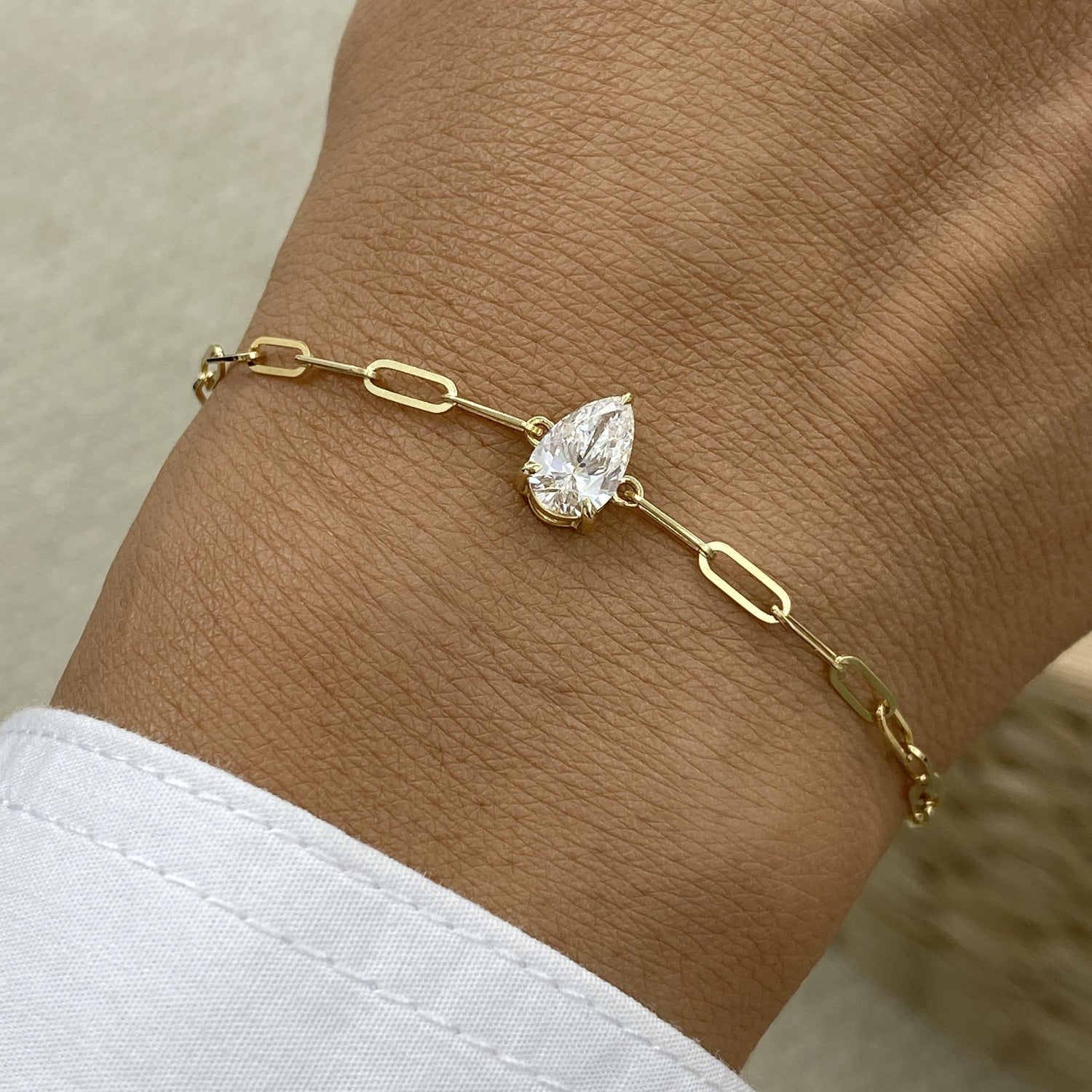 Diana 0.8 Pear Lab-Grown Diamond Solitaire, Chain Bracelet