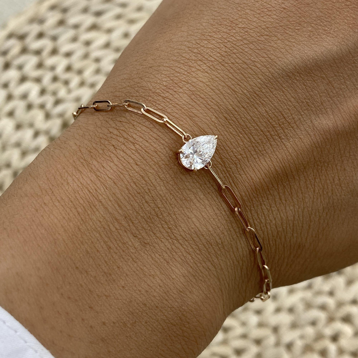 Diana 1 Pear Lab-Grown Diamond Solitaire, Chain Bracelet