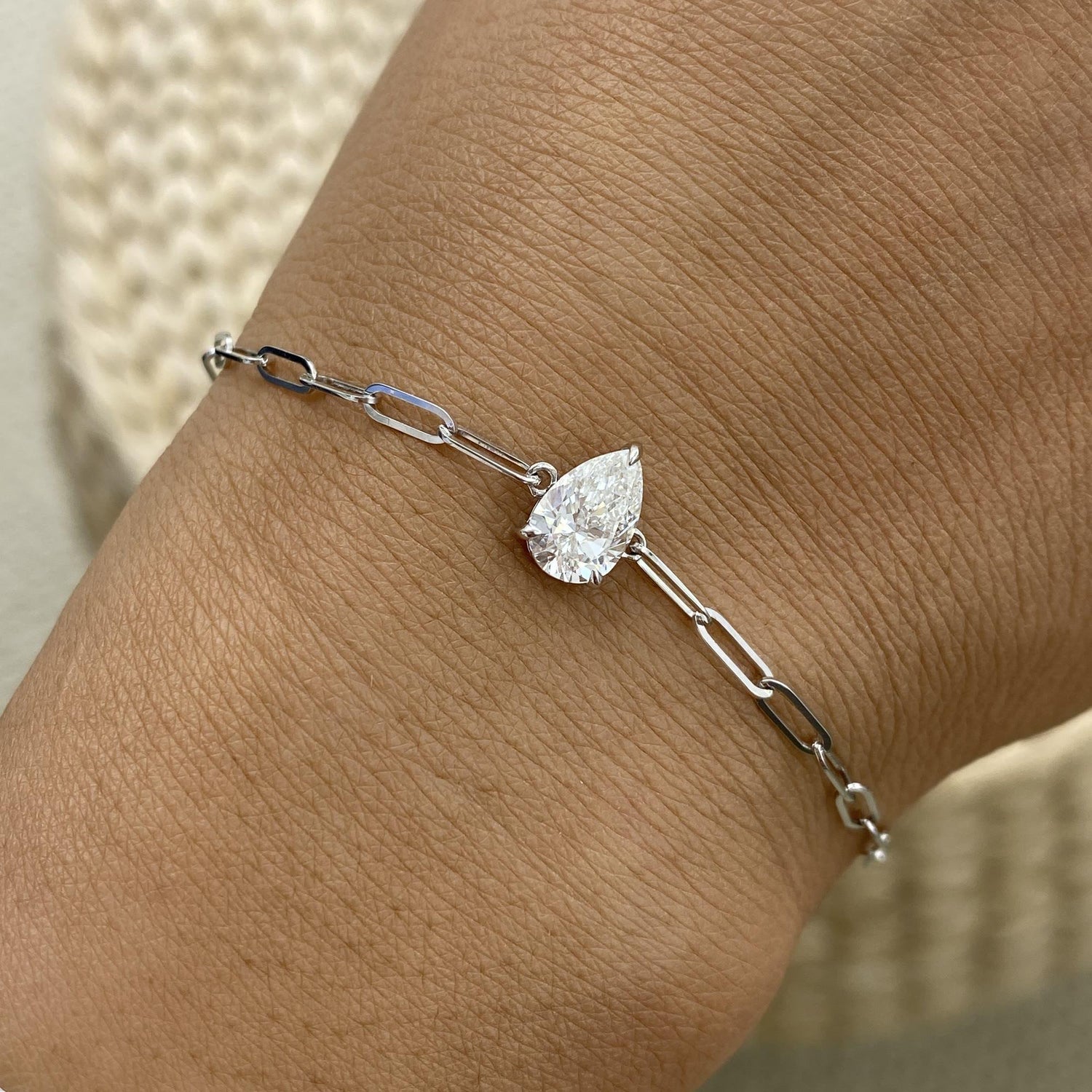 Diana 0.9 Pear Lab-Grown Diamond Solitaire, Chain Bracelet