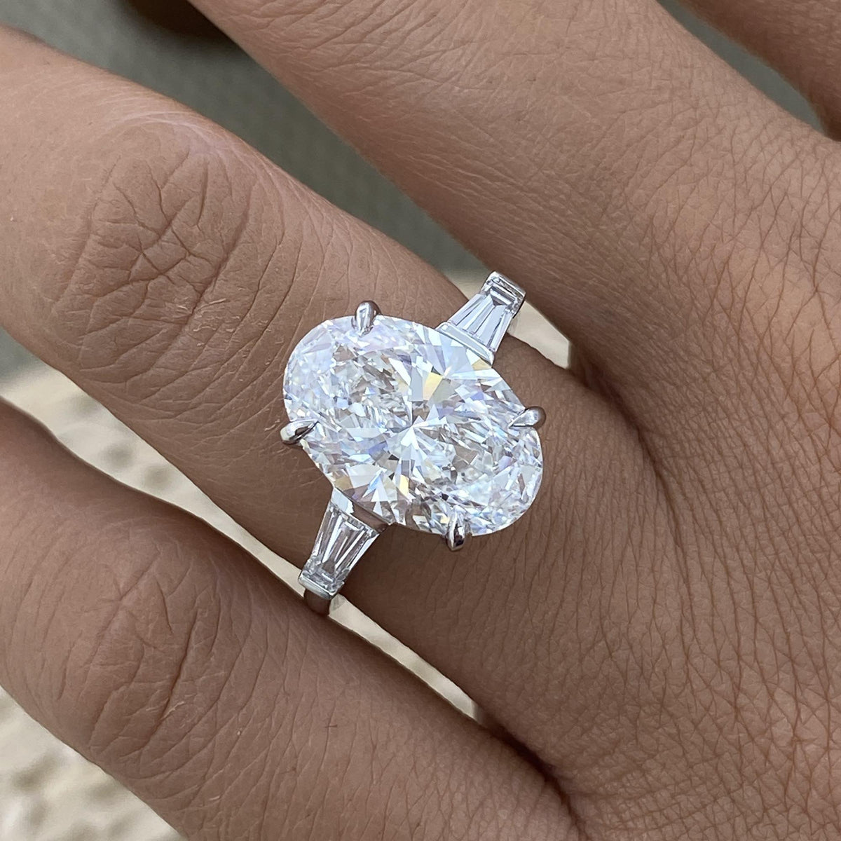 Renee 5.5 Oval Lab-Grown Diamond Three Stone Ring