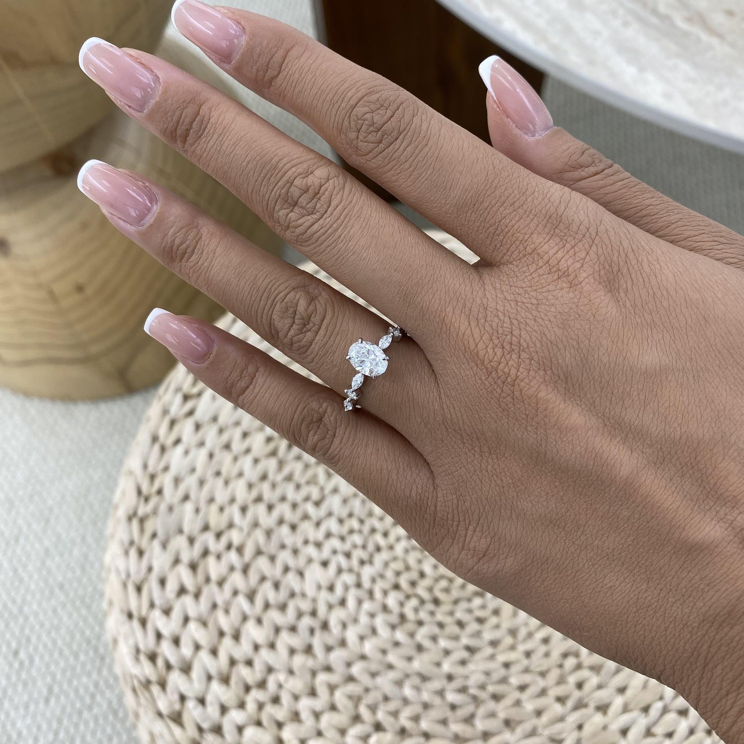Kara 1.3 Oval Lab-Grown Diamond Side Stone Ring