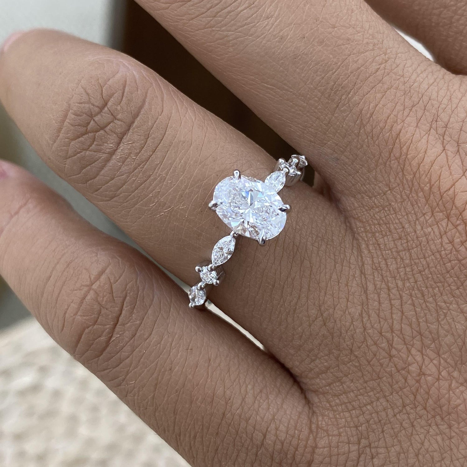 Kara 1.3 Oval Lab-Grown Diamond Side Stone Ring