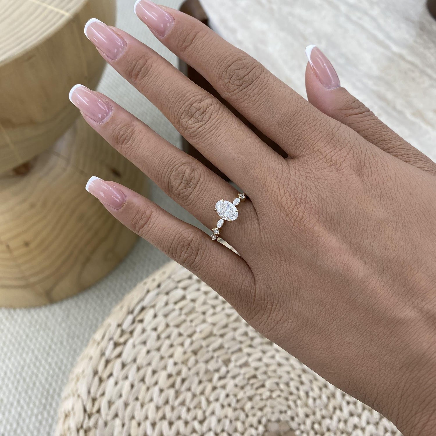 Kara 1.3 Oval Lab-Grown Diamond Side Stone Ring