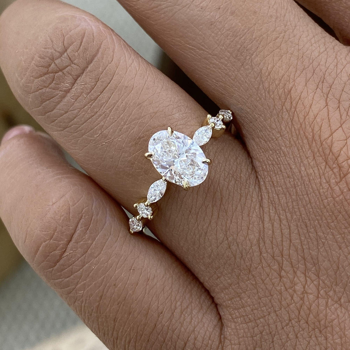 Kara 1.3 Oval Lab-Grown Diamond Side Stone Ring
