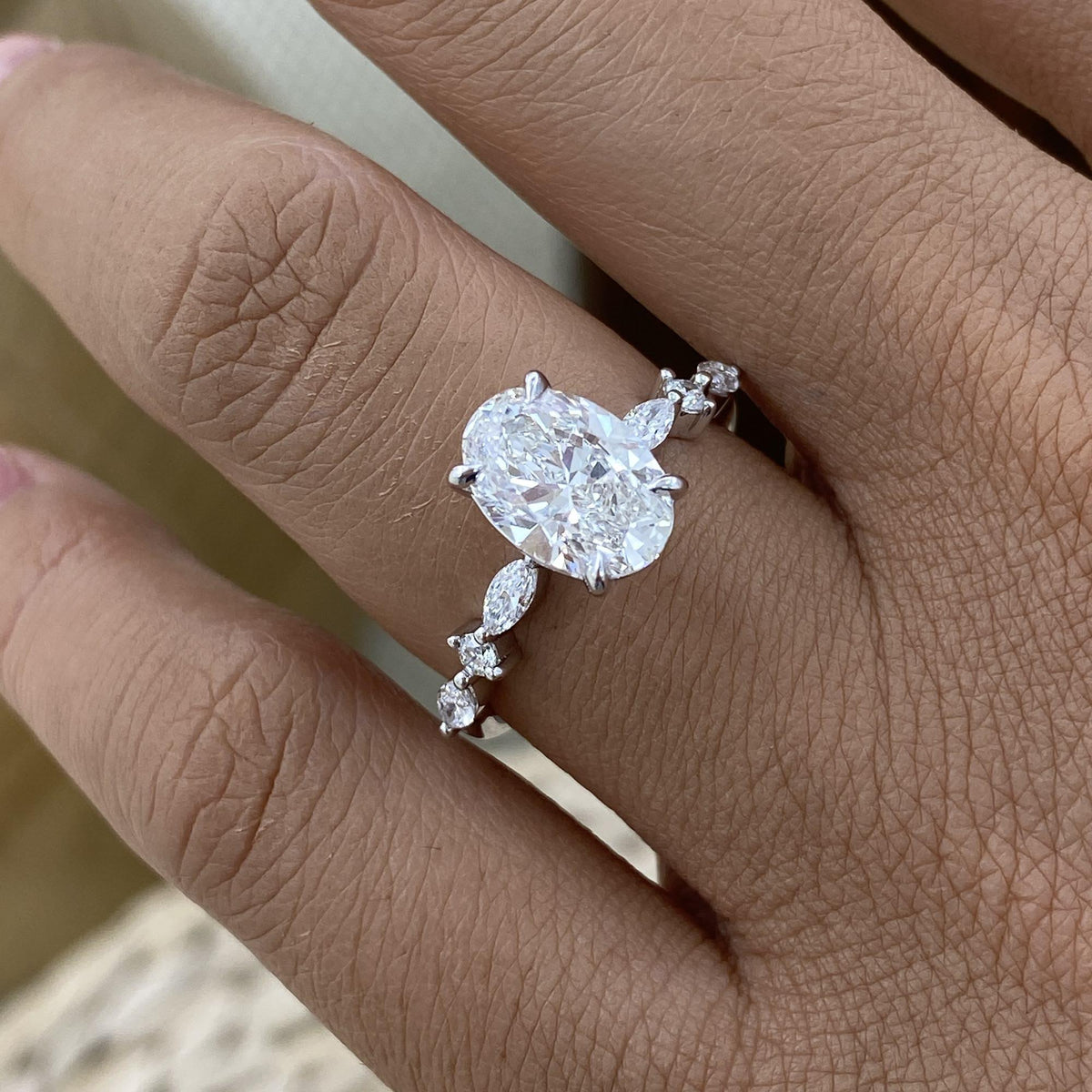 Kara 2.3 Oval Lab-Grown Diamond Side Stone Ring