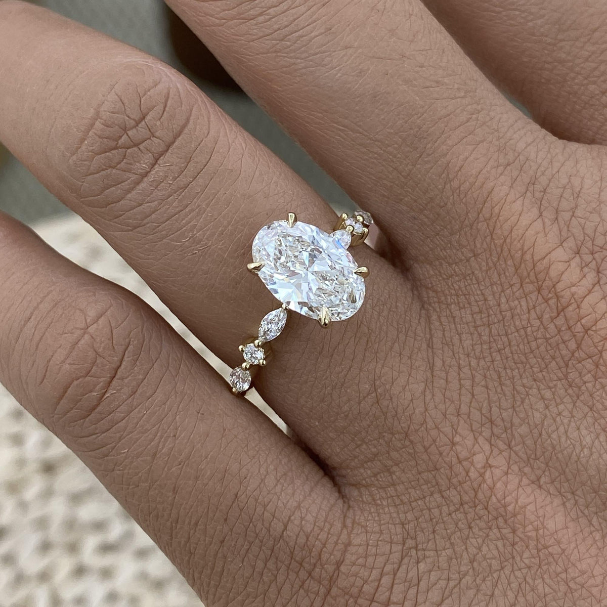 Kara 2.3 Oval Lab-Grown Diamond Side Stone Ring