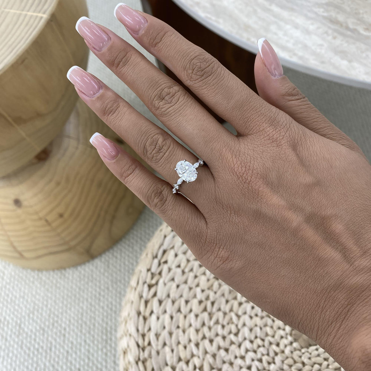 Kara 2.3 Oval Lab-Grown Diamond Side Stone Ring