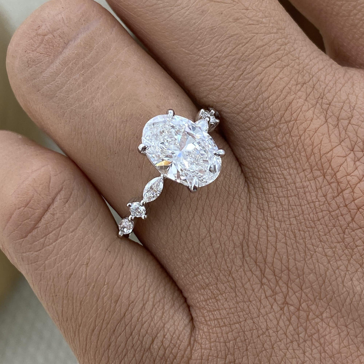 Kara 2.3 Oval Lab-Grown Diamond Side Stone Ring