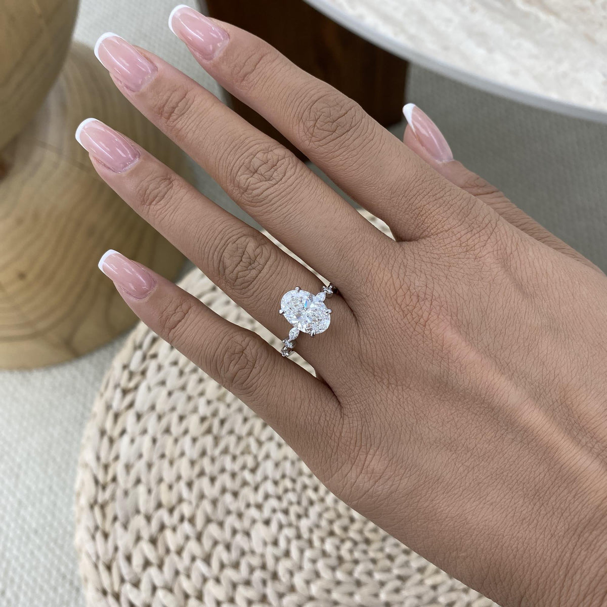 Kara 3.3 Oval Lab-Grown Diamond Side Stone Ring