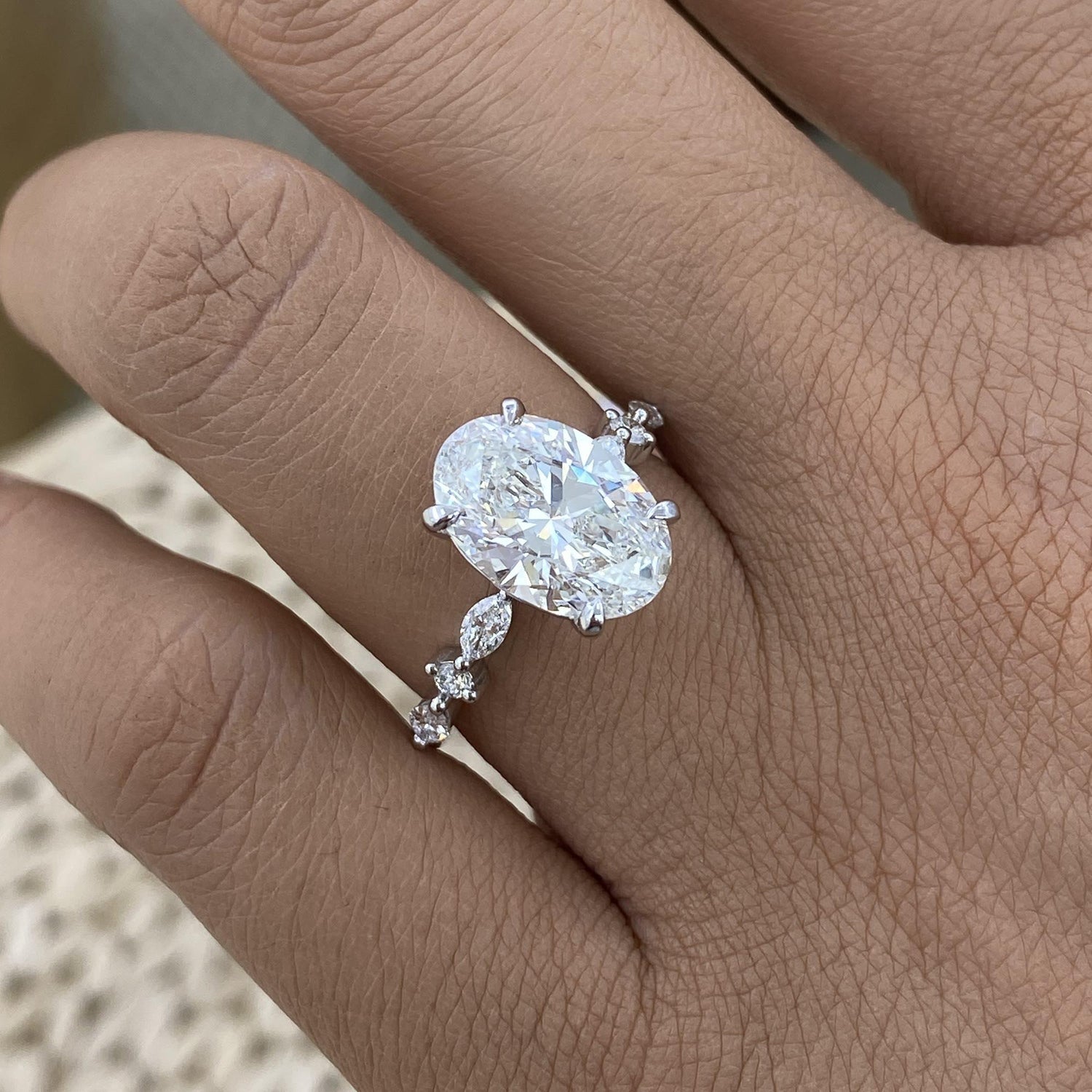 Kara 3.3 Oval Lab-Grown Diamond Side Stone Ring