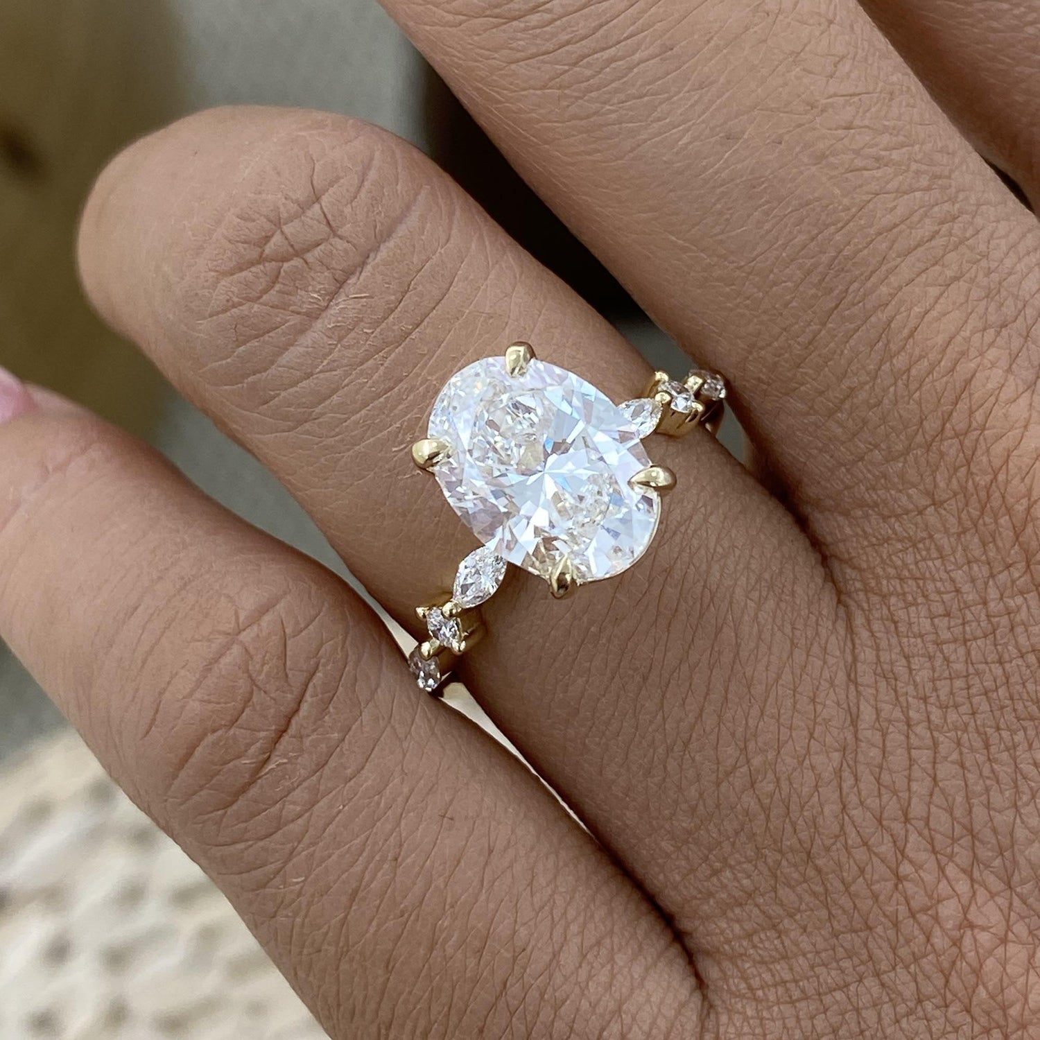 Kara 3.3 Oval Lab-Grown Diamond Side Stone Ring