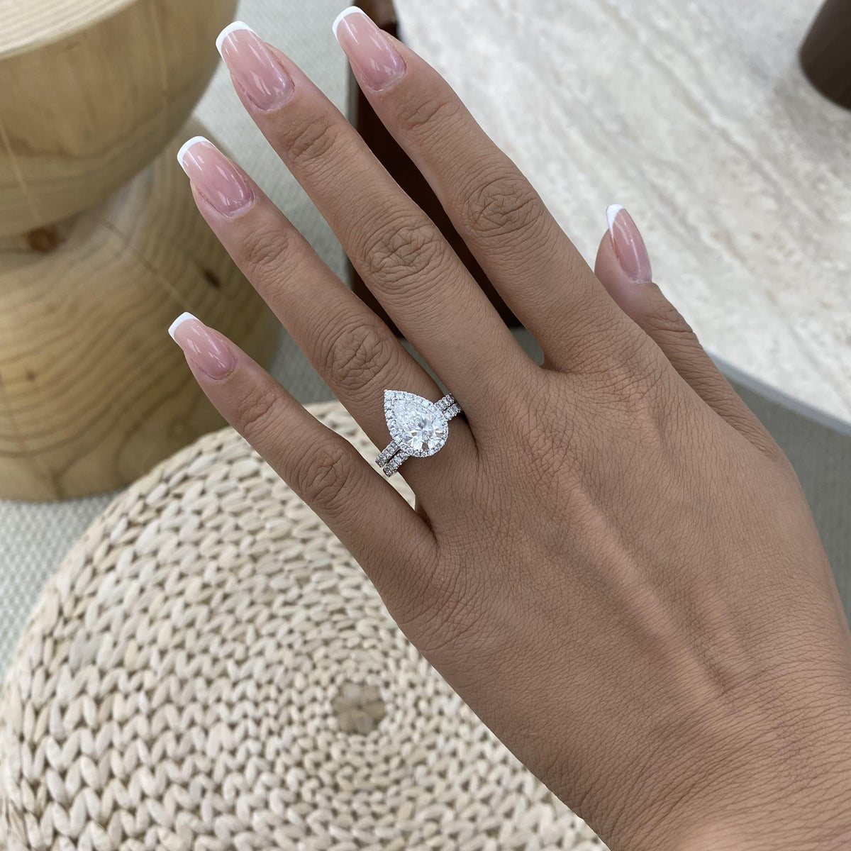 Kaia 3 Pear Lab-Grown Diamond Bridal Set, Halo Ring
