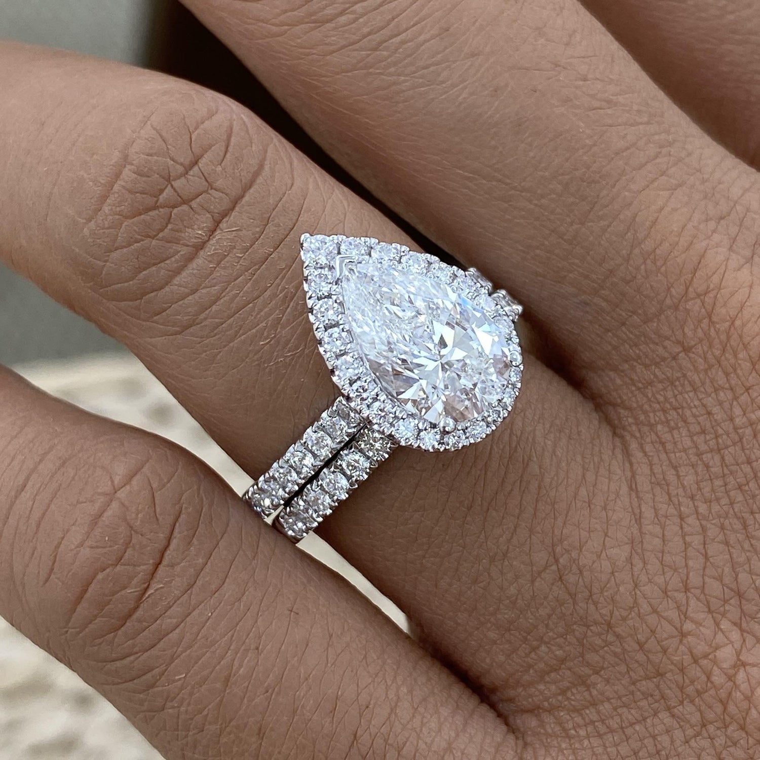 Kaia 3 Pear Lab-Grown Diamond Bridal Set, Halo Ring