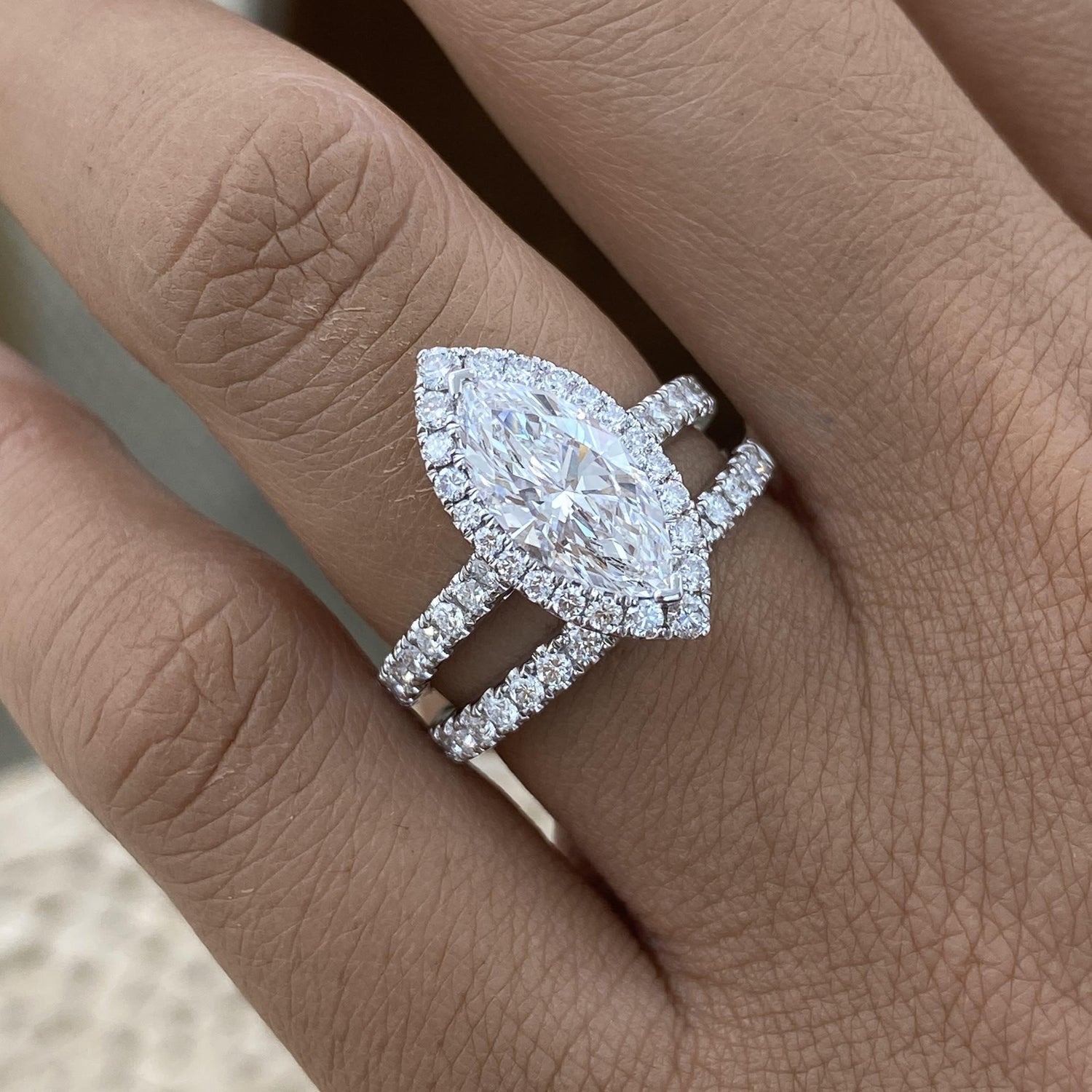 Kaia 2.5 Marquise Lab-Grown Diamond Bridal Set, Halo Ring