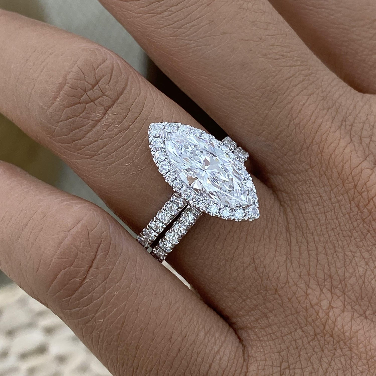 Kaia 3.2 Marquise Lab-Grown Diamond Bridal Set, Halo Ring