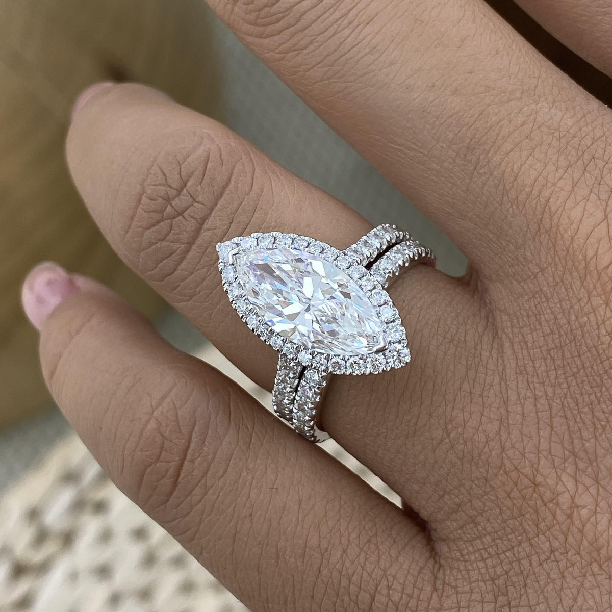 Kaia 3.7 Marquise Lab-Grown Diamond Bridal Set, Halo Ring