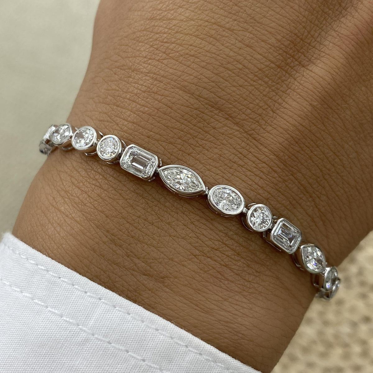 Jill 6.7 Round,Emerald,Marquise,Oval Lab-Grown Diamond Tennis, Bezel Bracelet