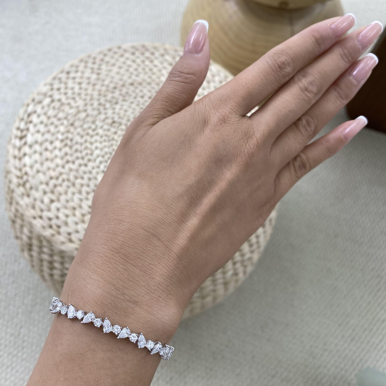 Crystal 6.7 Pear,Round Lab-Grown Diamond Tennis Bracelet