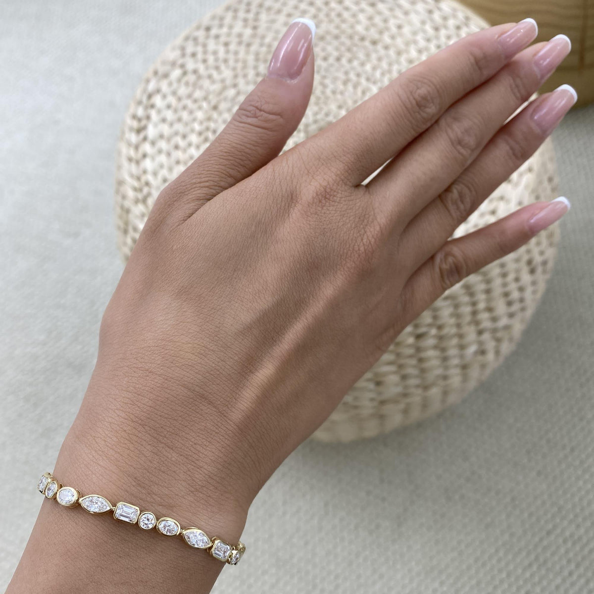 Jill 6.5 Emerald Lab-Grown Diamond Tennis, Bezel Bracelet