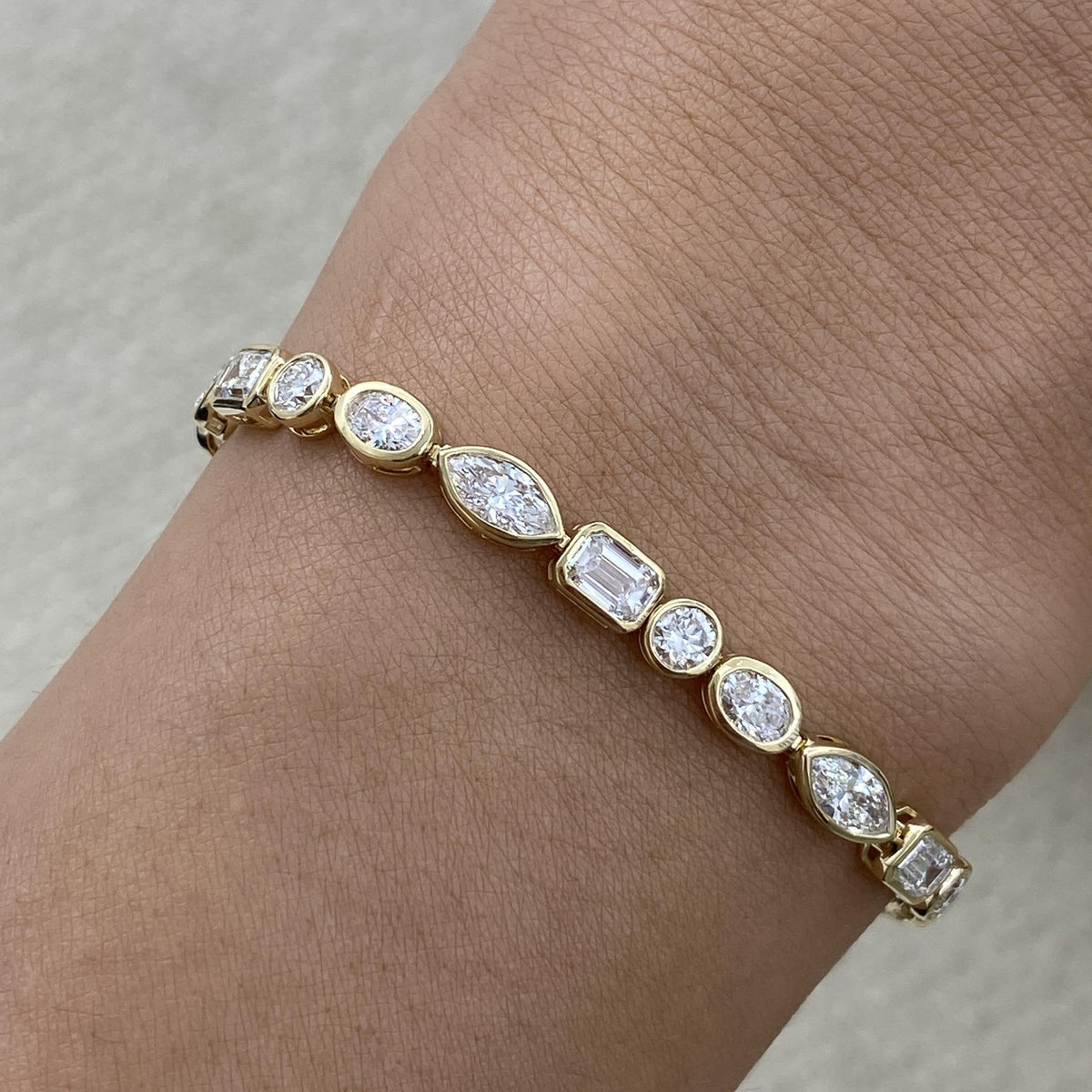 Jill 6.5 Emerald Lab-Grown Diamond Tennis, Bezel Bracelet