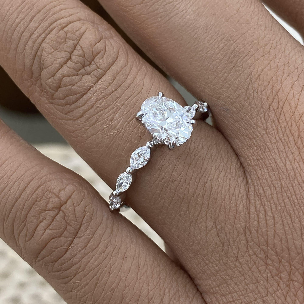 Presley 1.5 Oval Lab-Grown Diamond Side Stone Ring