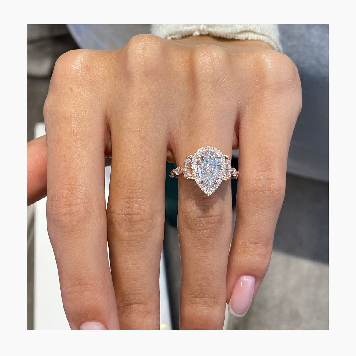Jessie 3.1 Pear Lab-Grown Diamond Halo,Side Stone Ring