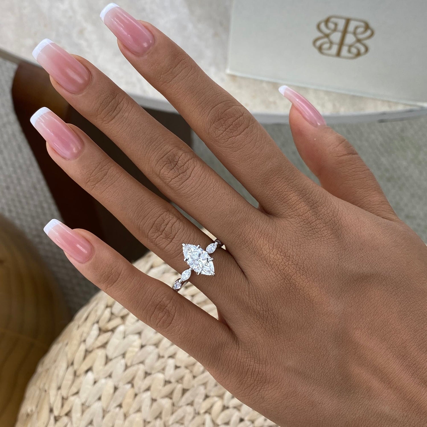 Jenna 2.2 Marquise Lab-Grown Diamond Side Stone, Hidden Halo Ring