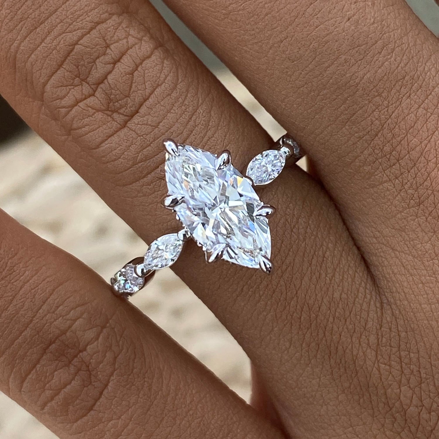 Jenna 2.2 Marquise Lab-Grown Diamond Side Stone, Hidden Halo Ring