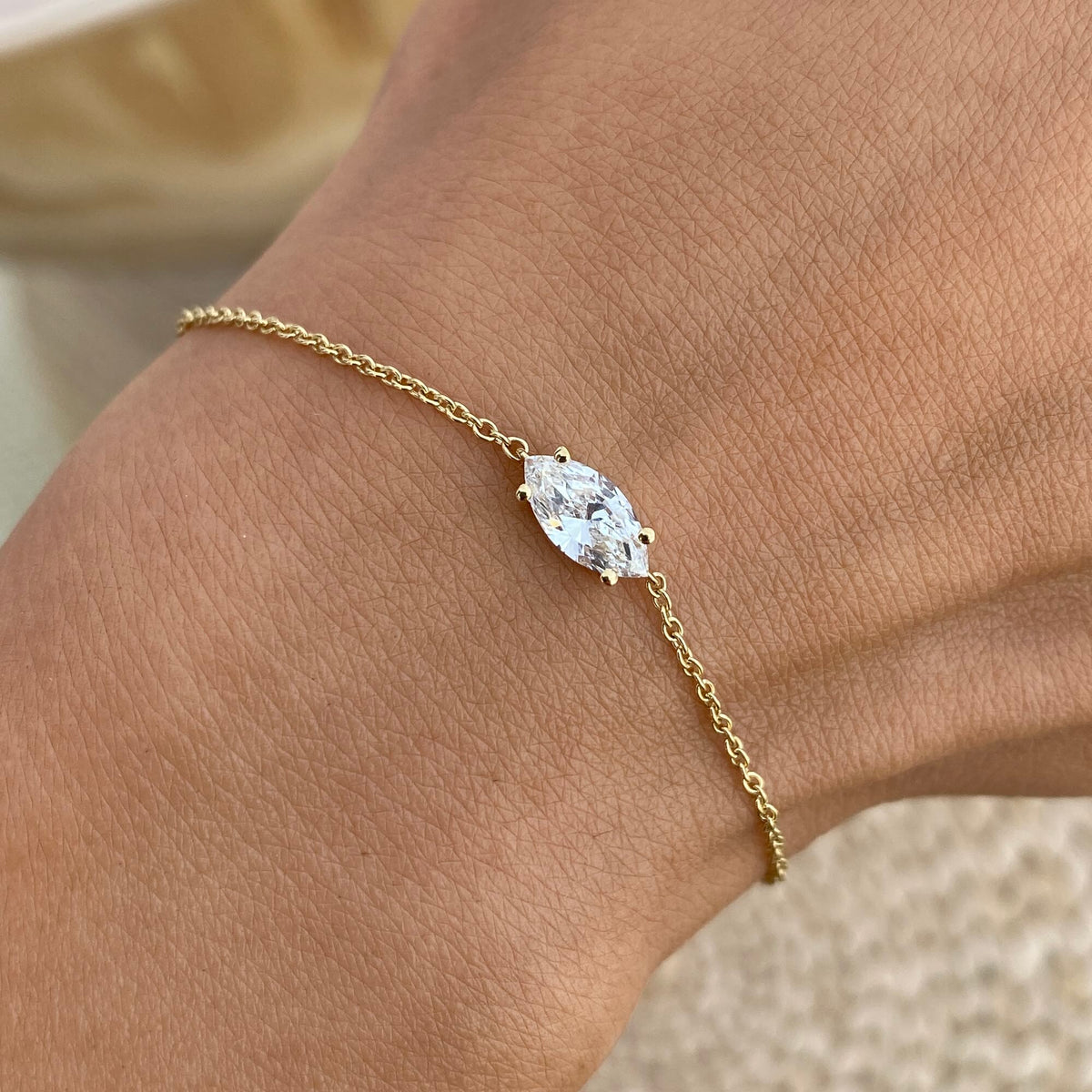 Brianna 0.5 Marquise Lab-Grown Diamond Solitaire, Chain Bracelet