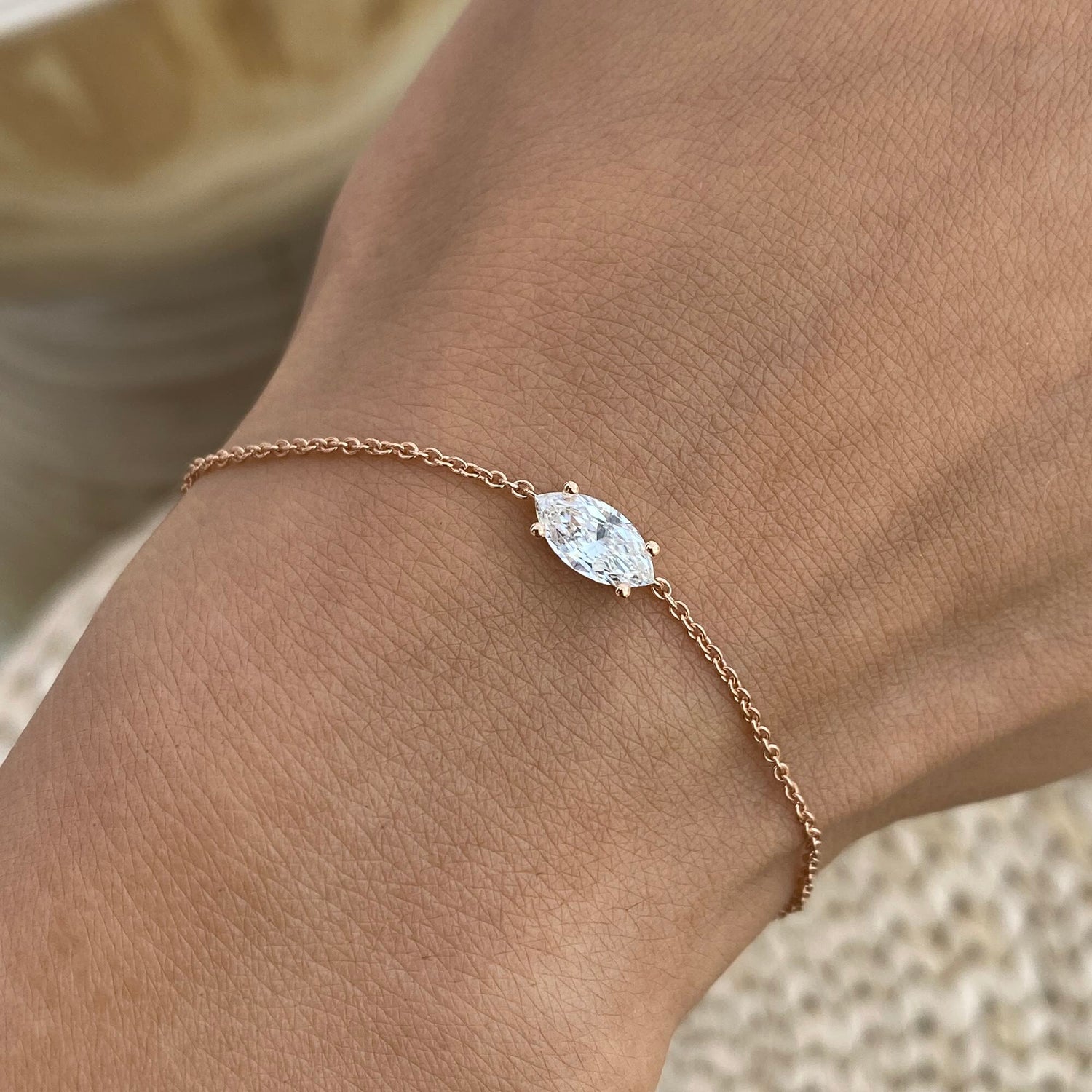 Brianna 0.5 Marquise Lab-Grown Diamond Solitaire, Chain Bracelet