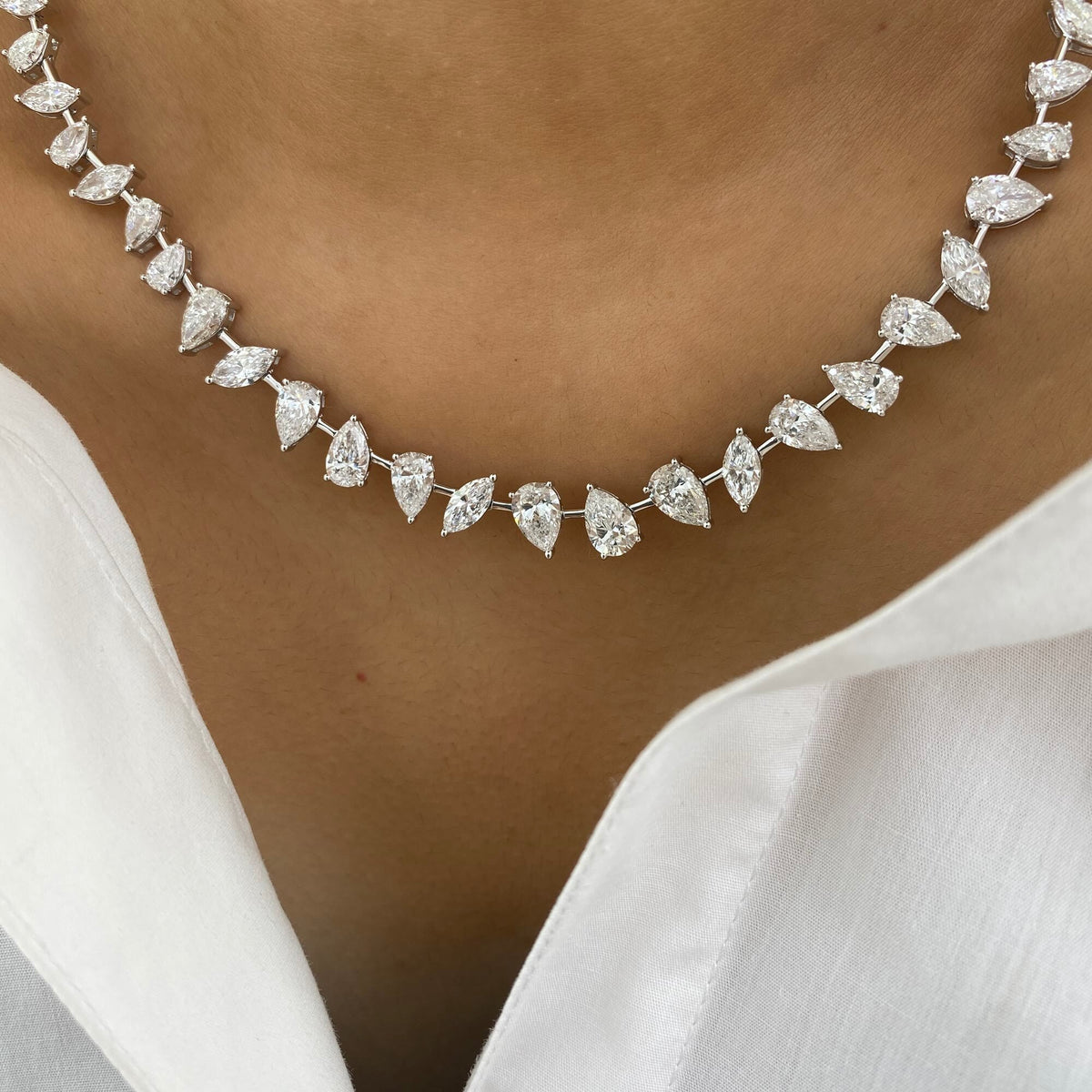 Catalina 23.5 Pear Lab-Grown Diamond Tennis, Chain Necklace