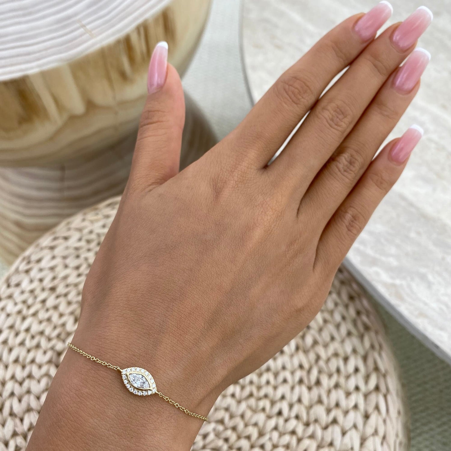 Kayla 0.4 Marquise Lab-Grown Diamond Halo, Chain Bracelet