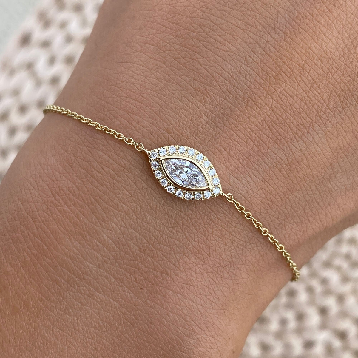 Kayla 0.4 Marquise Lab-Grown Diamond Halo, Chain Bracelet