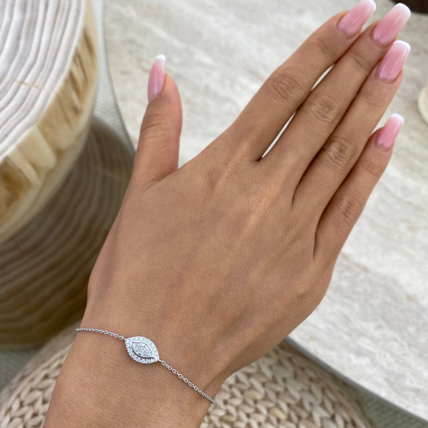 Kayla 0.5 Marquise Lab-Grown Diamond Halo, Chain Bracelet