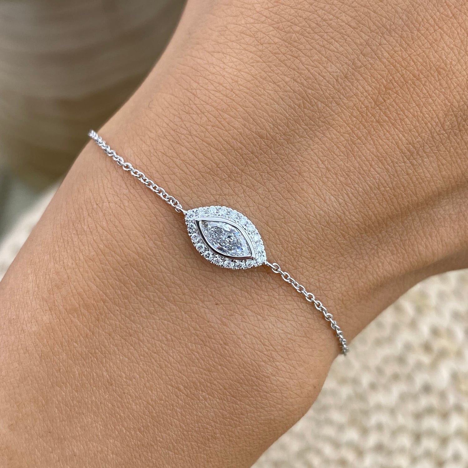 Kayla 0.5 Marquise Lab-Grown Diamond Halo, Chain Bracelet