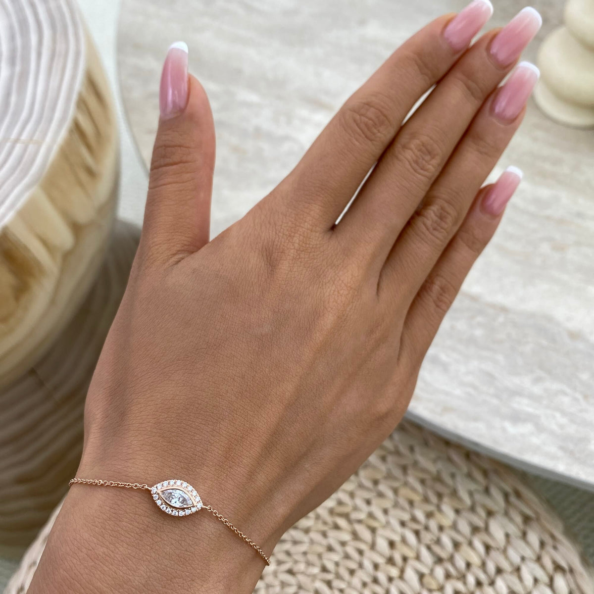 Kayla 0.5 Marquise Lab-Grown Diamond Halo, Chain Bracelet