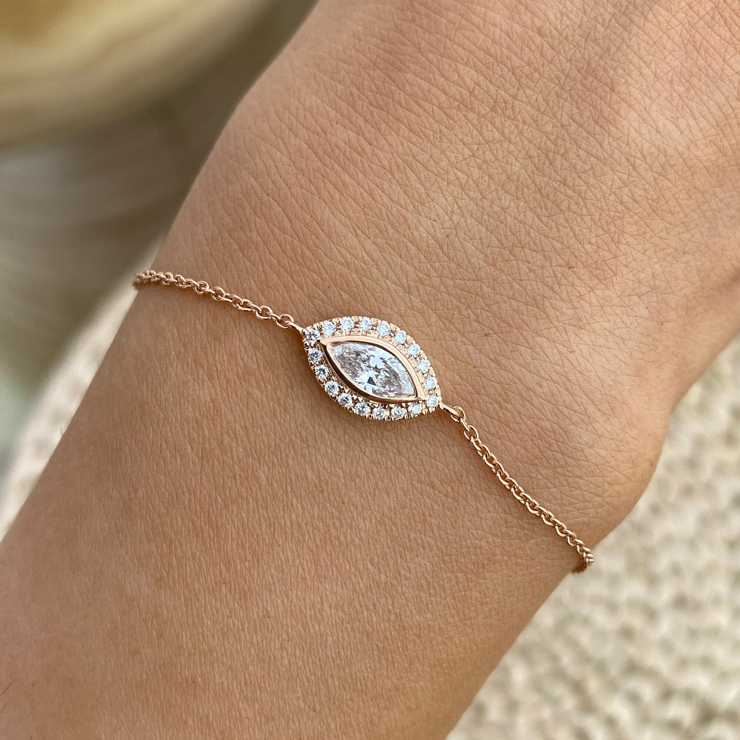 Kayla 0.5 Marquise Lab-Grown Diamond Halo, Chain Bracelet