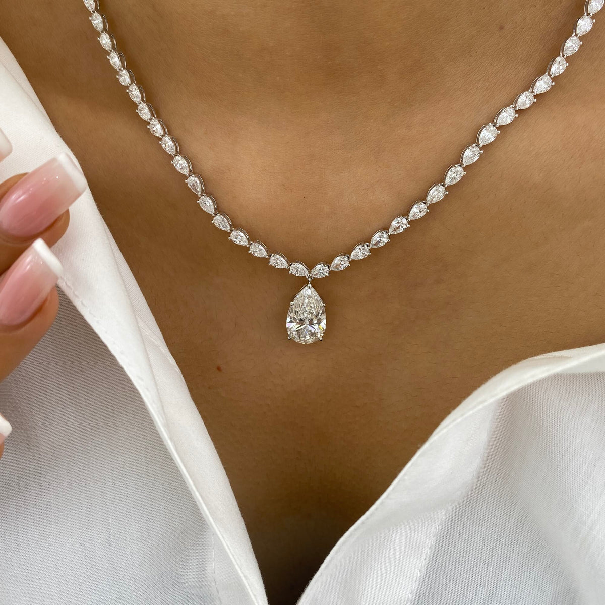 Briar 15.1 Pear Lab-Grown Diamond Tennis, Solitaire Necklace