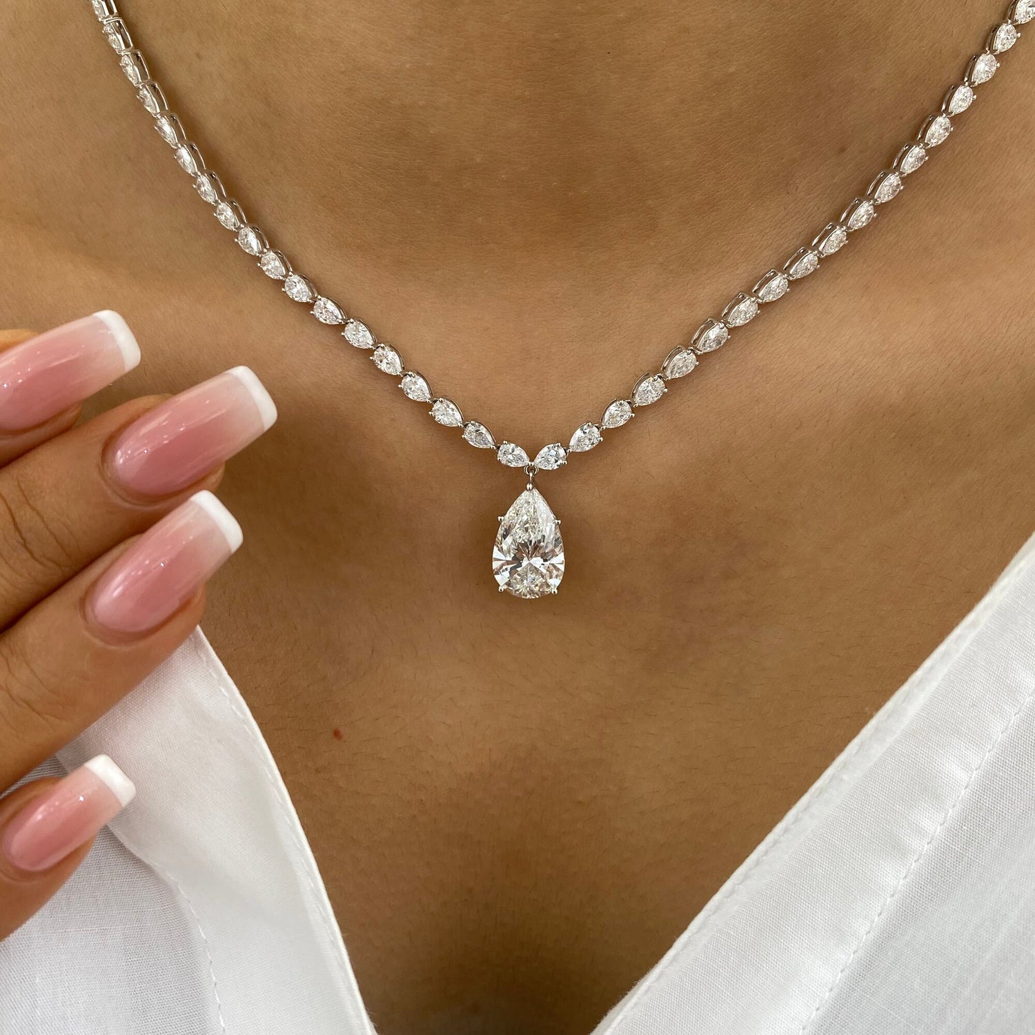 Briar 14.1 Pear Lab-Grown Diamond Tennis, Solitaire Necklace