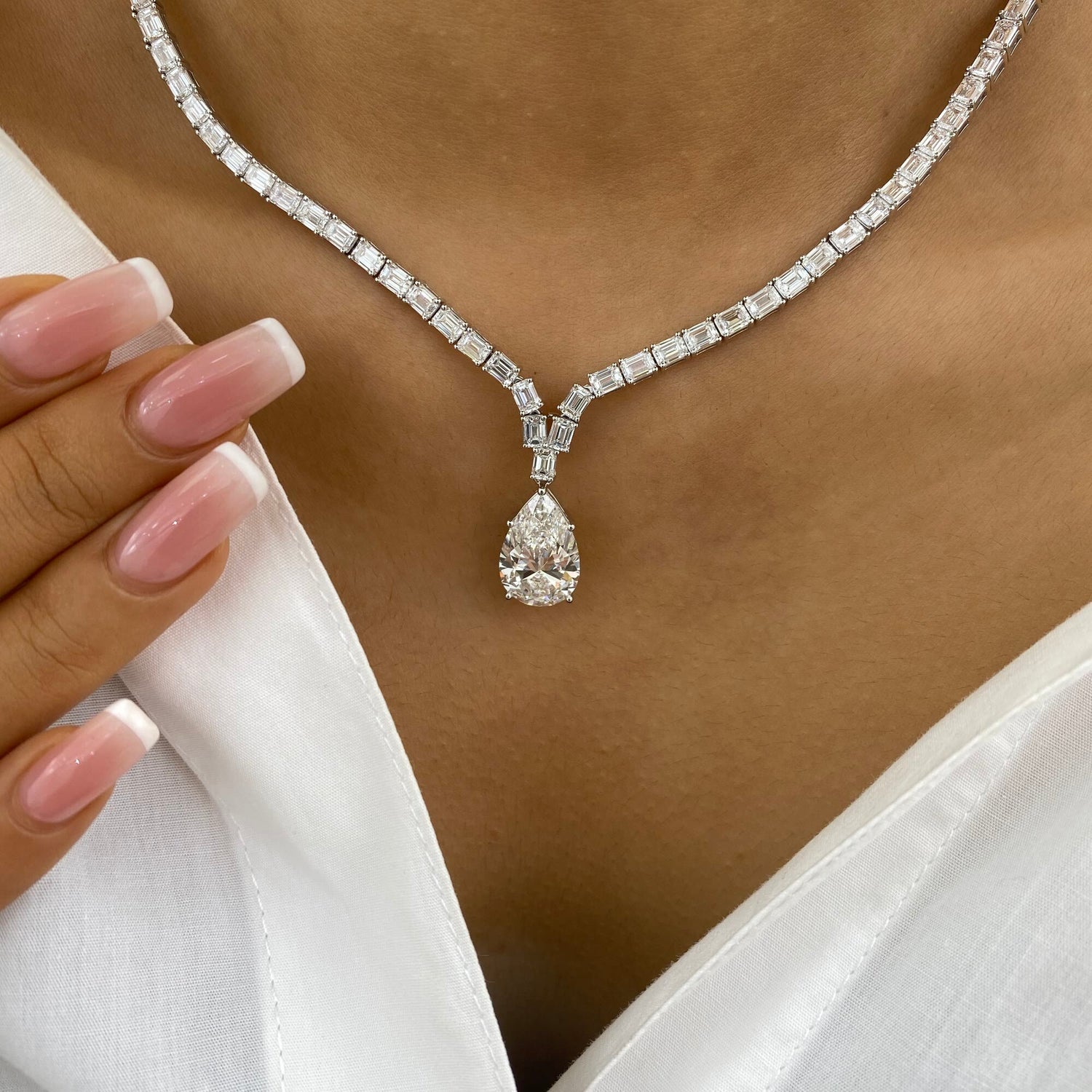 Brenna 22.1 Pear Lab-Grown Diamond Tennis, East West Necklace