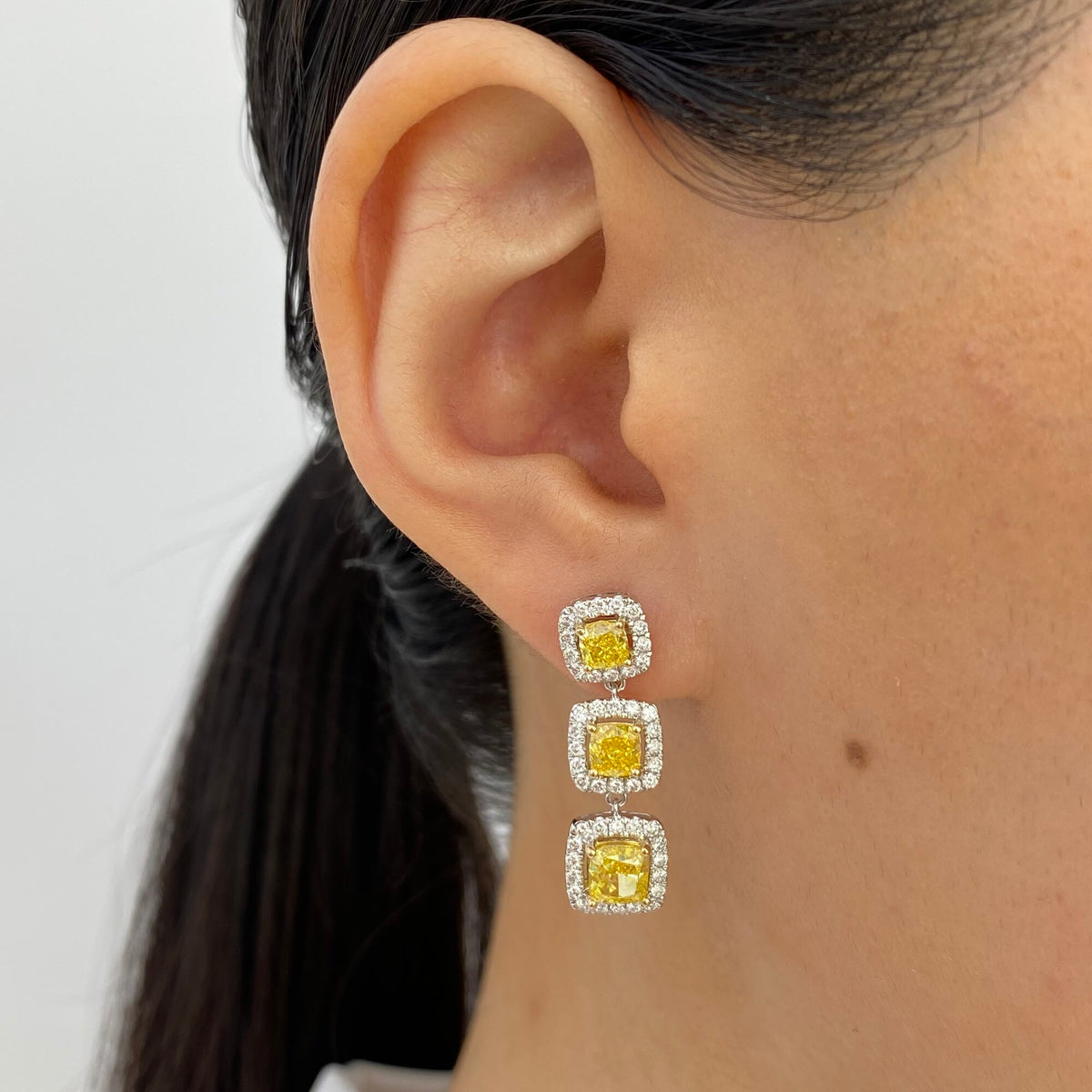 Ruby 3.8 Cushion Lab-Grown Diamond Dangle, Drop Earrings