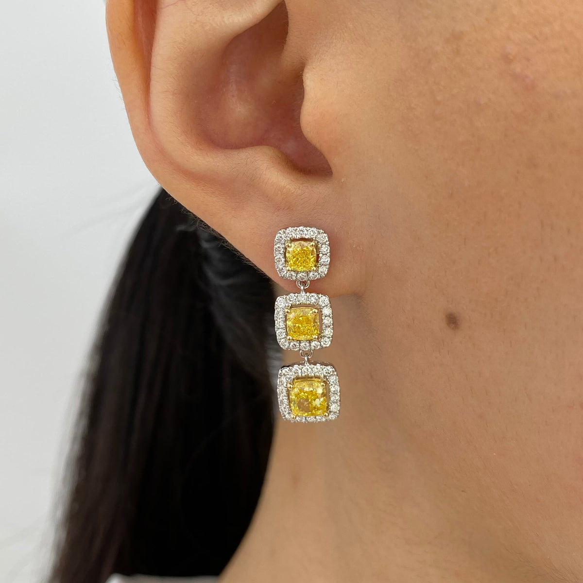 Ruby 3.8 Cushion Lab-Grown Diamond Dangle, Drop Earrings