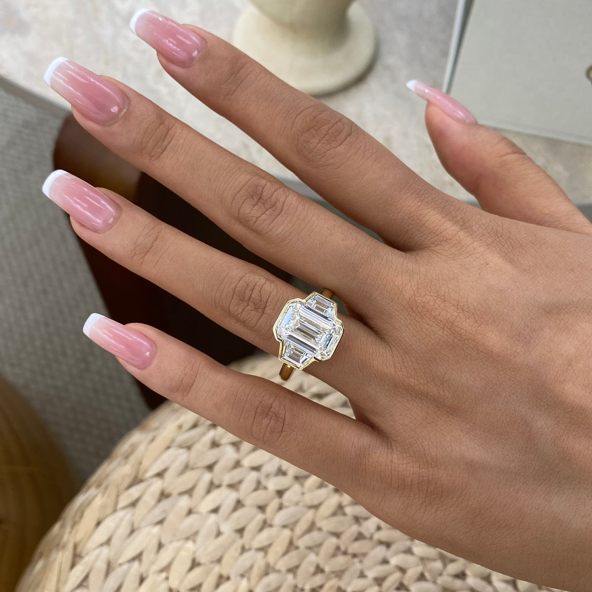 Claudia 6.1 Emerald Lab-Grown Diamond Three Stone, Bezel Ring