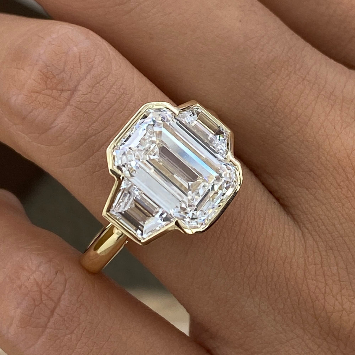 Claudia 6.1 Emerald Lab-Grown Diamond Three Stone, Bezel Ring