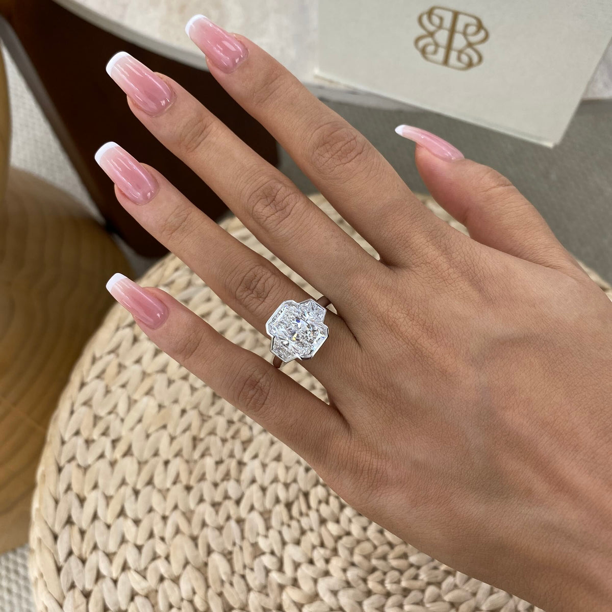 Claudia 6.0 Radiant Lab-Grown Diamond Three Stone, Bezel Ring