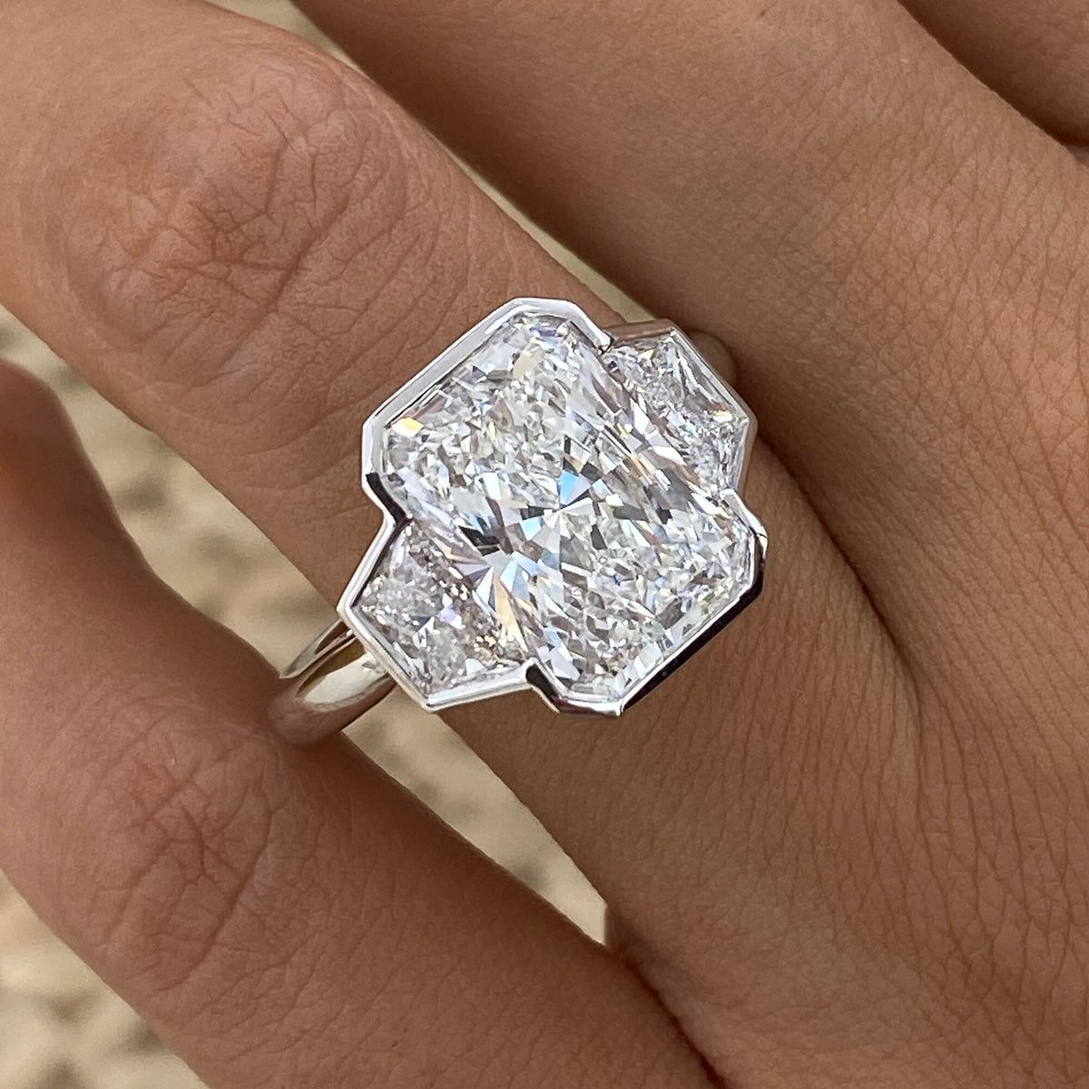 Claudia 6.0 Radiant Lab-Grown Diamond Three Stone, Bezel Ring
