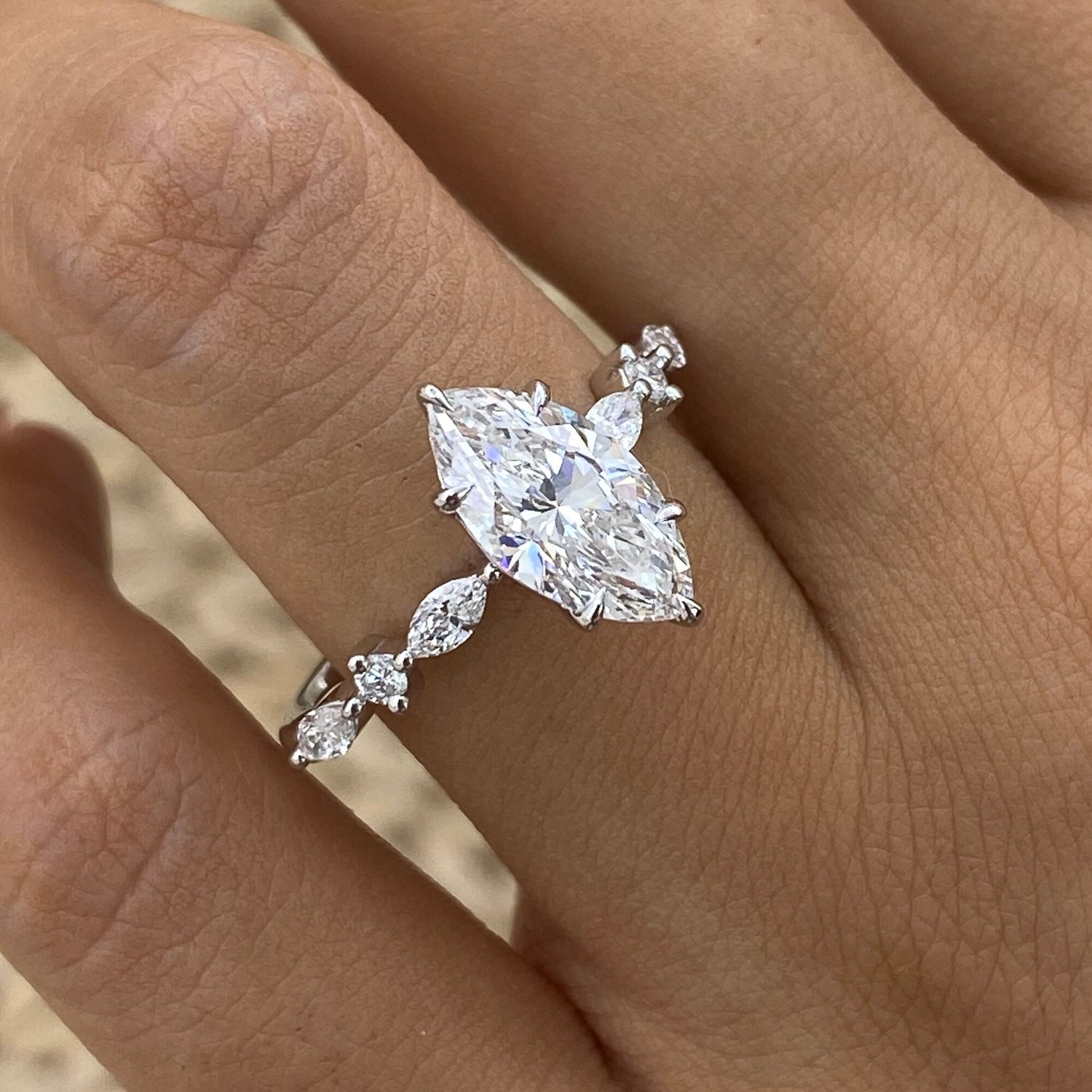 Kara 1.8 Marquise Lab-Grown Diamond Side Stone Ring